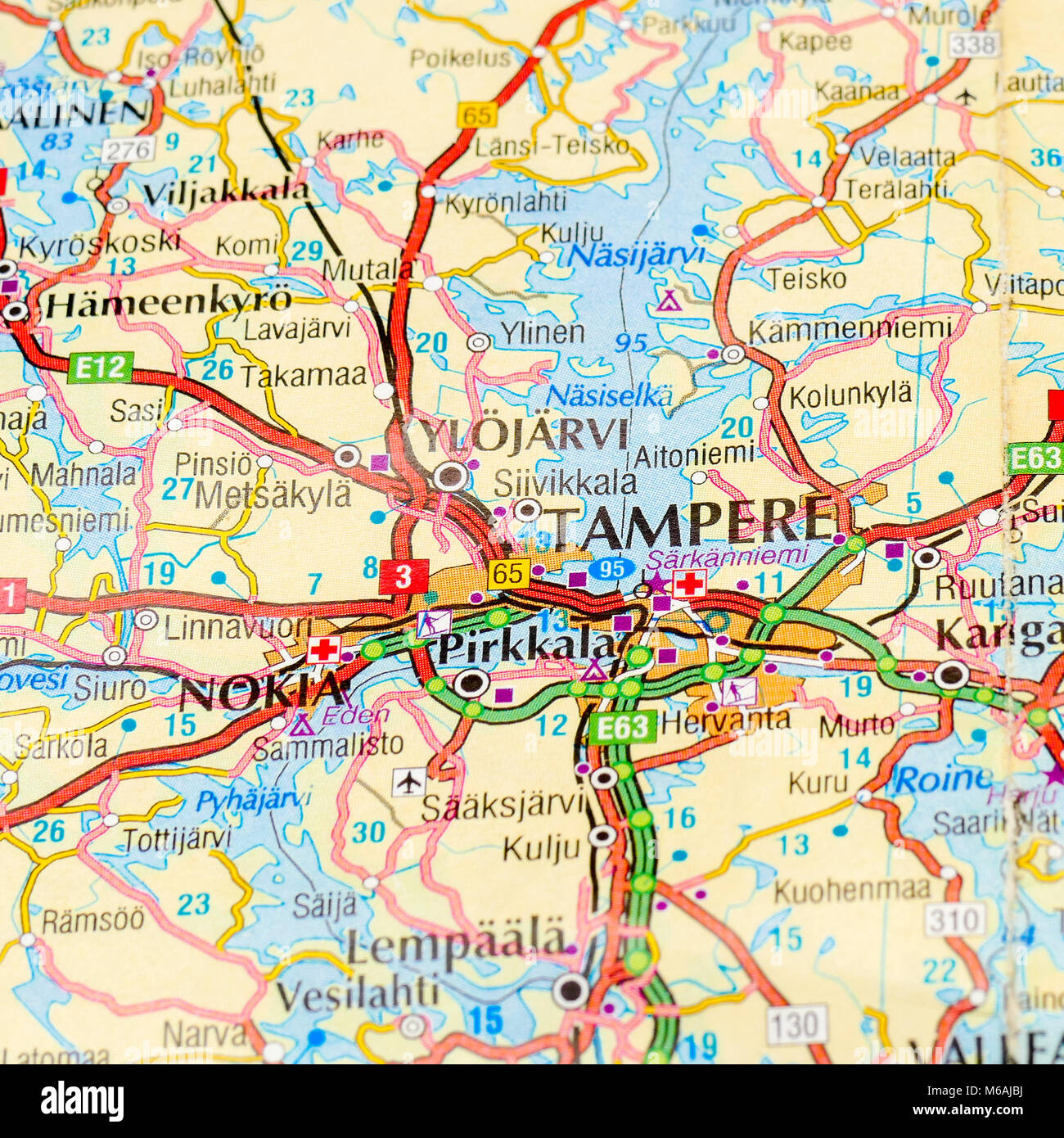 Tampere on a map Stock Photo