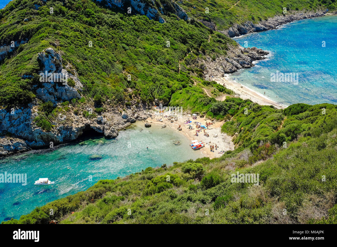 Porto Timoni, the best beach in Corfu island, Greece. Important tourist attraction. Stock Photo