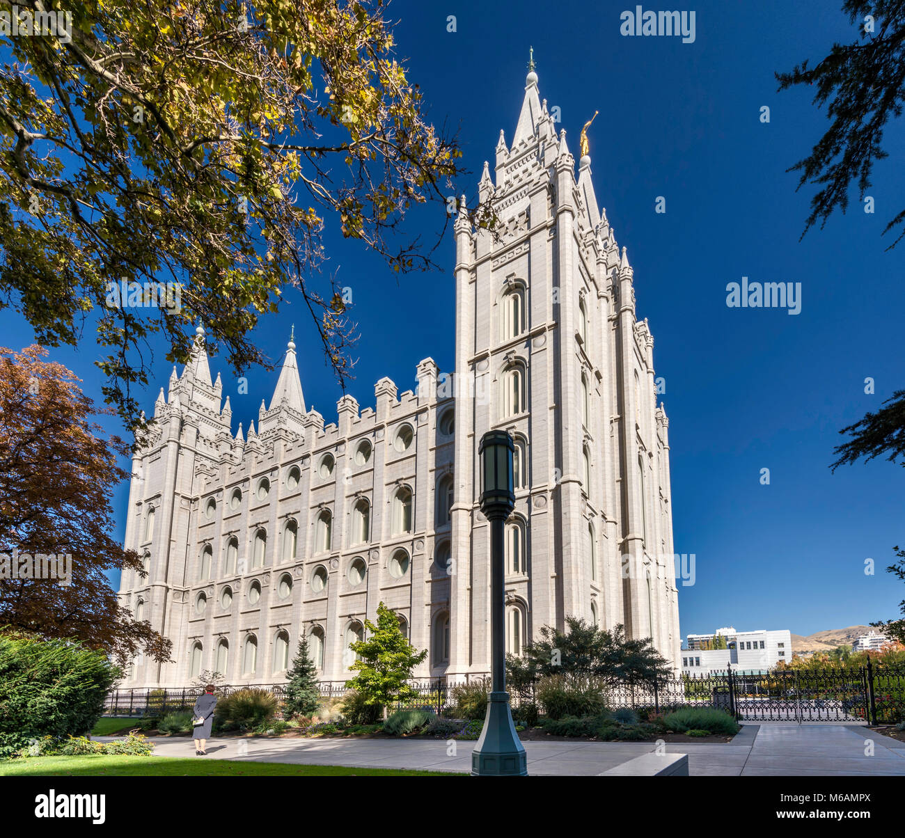 Salt Lake Temple, Temple Square at Downtown Salt Lake City, Utah, USA Stock Photo