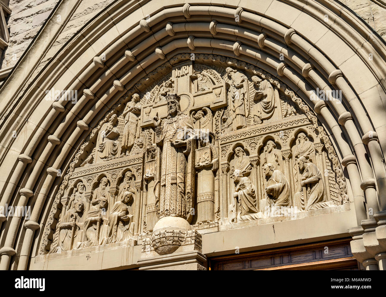 Tympanum of Cathedral of the Madeleine, Salt Lake City, Utah, USA Stock Photo