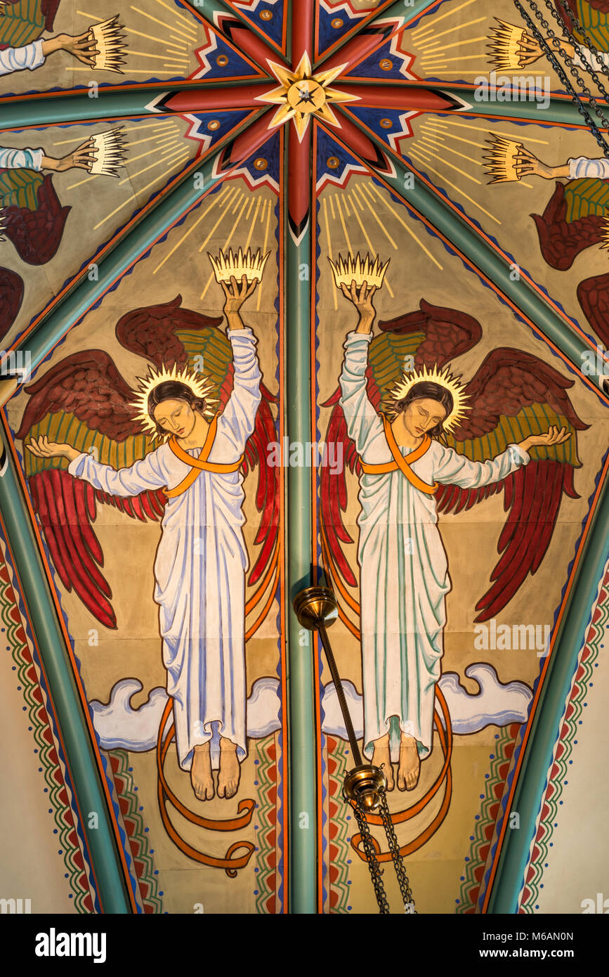 Panels of angels at crossing over the altar at Cathedral of the Madeleine, Salt Lake City, Utah, USA Stock Photo