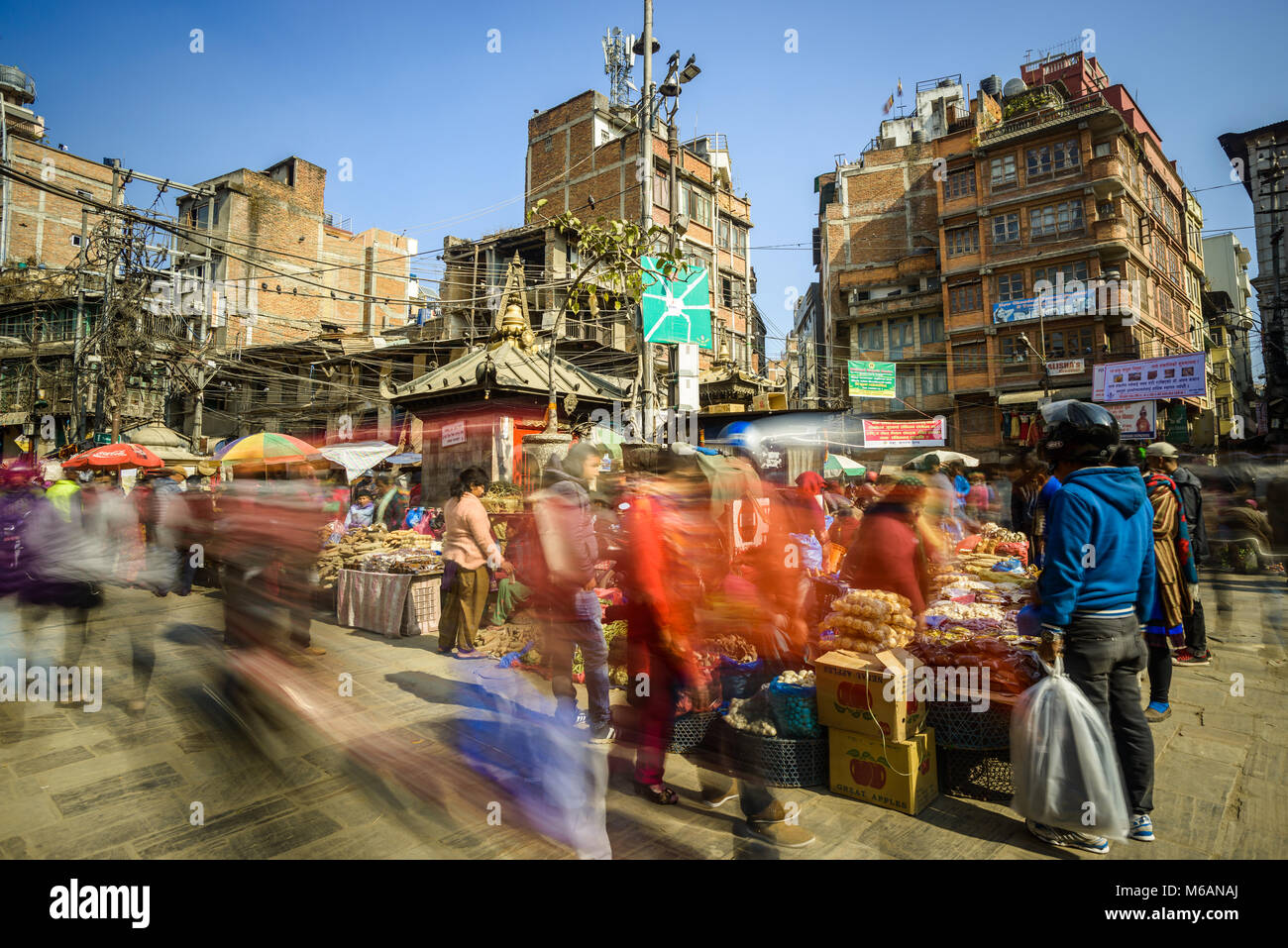 KATHMANDU, NEPAL - CIRCA JANUARY 2017:  Long exposure of the Asan market. Stock Photo