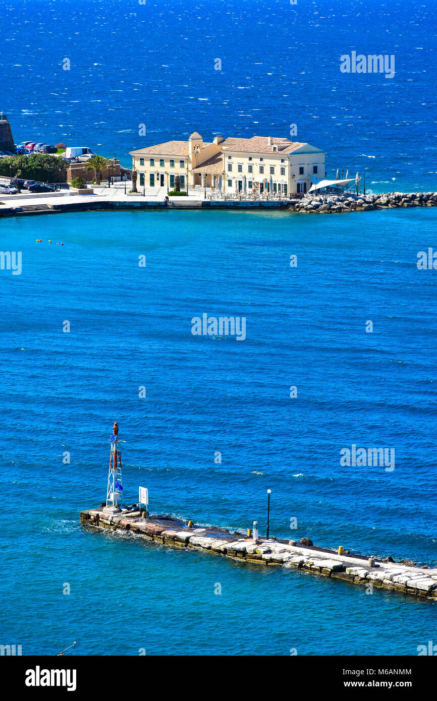 Corfu Town view from the old citadel venetian fortress to the new town. Stock Photo