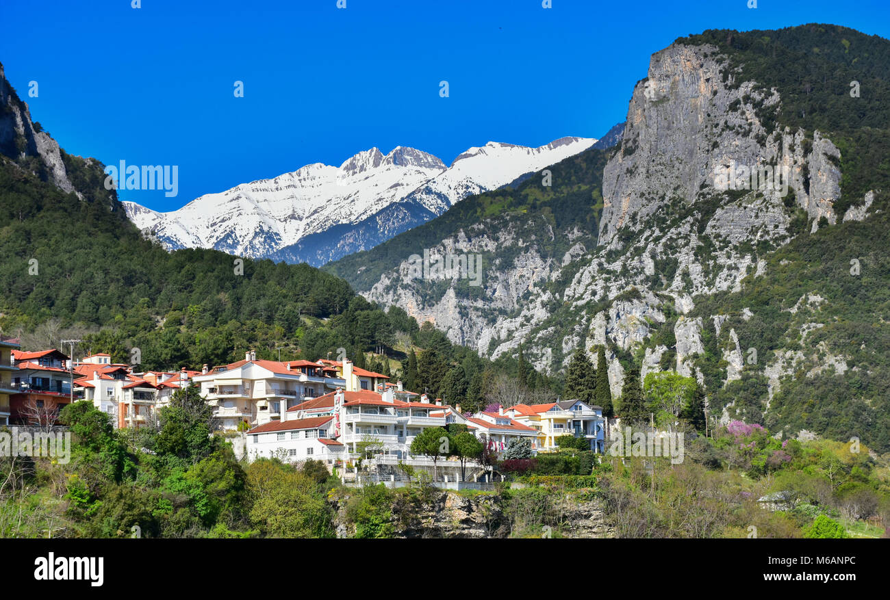 Olymp in Greece mountain and the city around it Stock Photo
