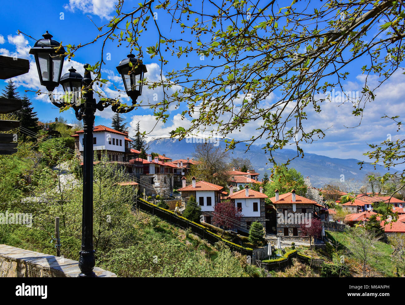 The old city Palaios Panteleiomonas, tourist attraction in Greece. Leptokaria travel destination in east Macedonia. Stock Photo