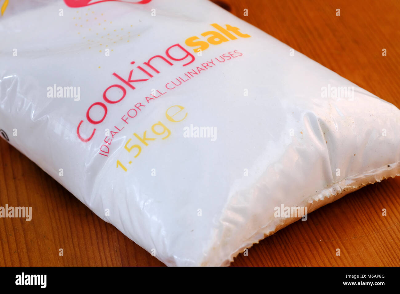 1.5kg plastic bag of cooking salt Stock Photo