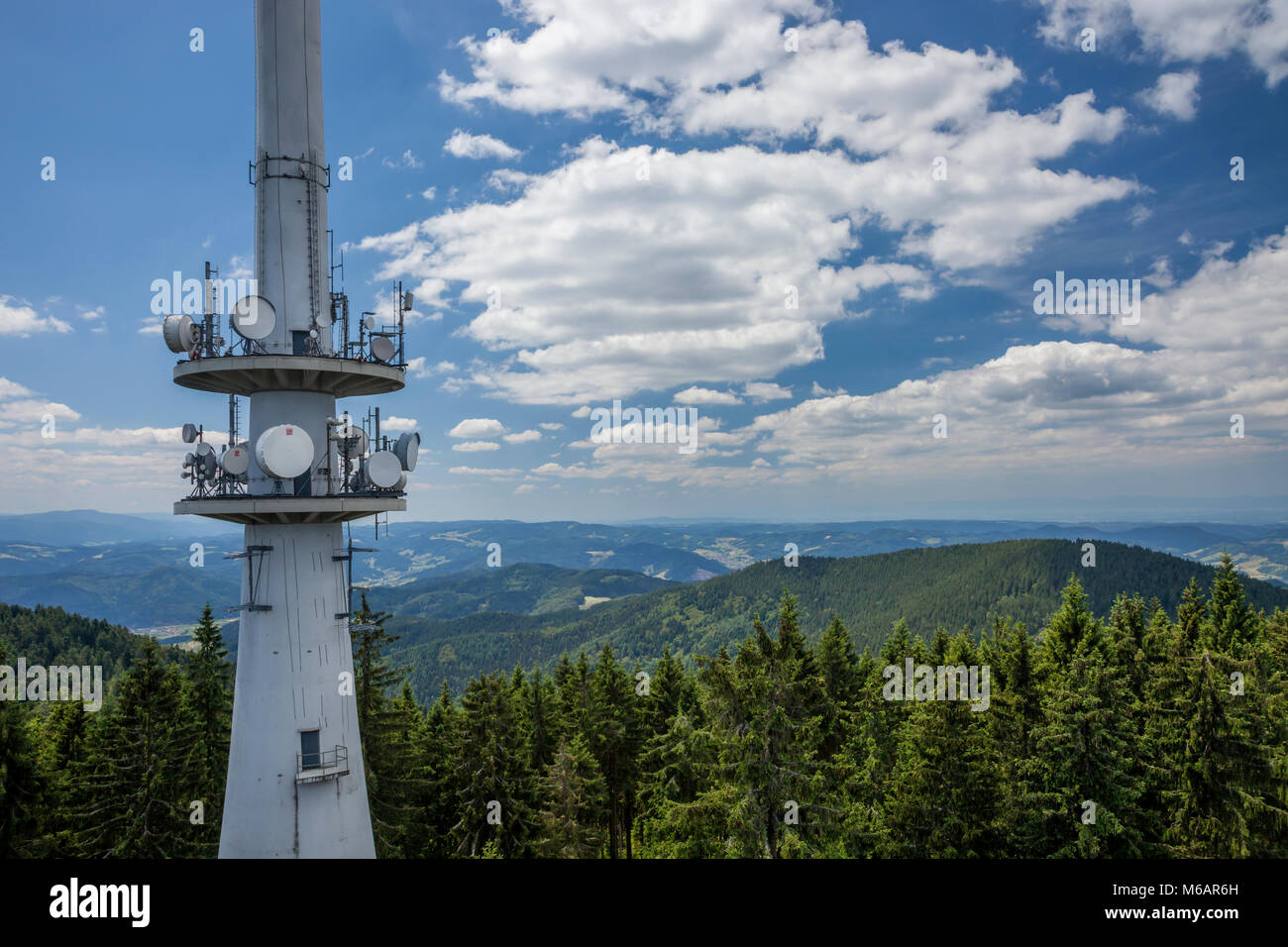 Telecommunications tower at Brandenkopf, Black Forest, Germany Stock Photo