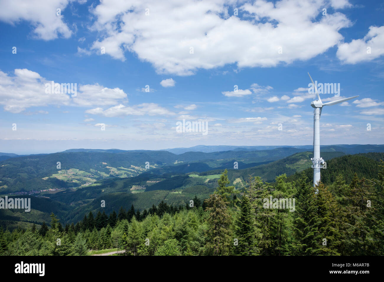 Wind turbine viewed from the Brandenkopf Tower Stock Photo