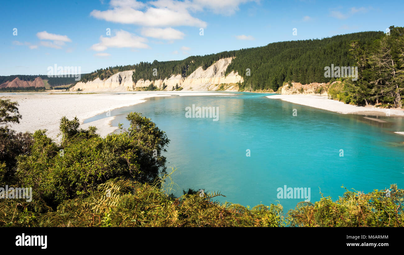 Rakaia River, Canterbury Plains, South Island, New Zealand Stock Photo