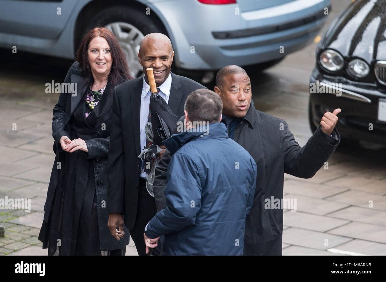 Watford Legends Luther Blissett & John Barnes arrive to the Funeral of Graham Taylor  at St Mary's Church, Church Street, England on 1 February 2017.  Stock Photo