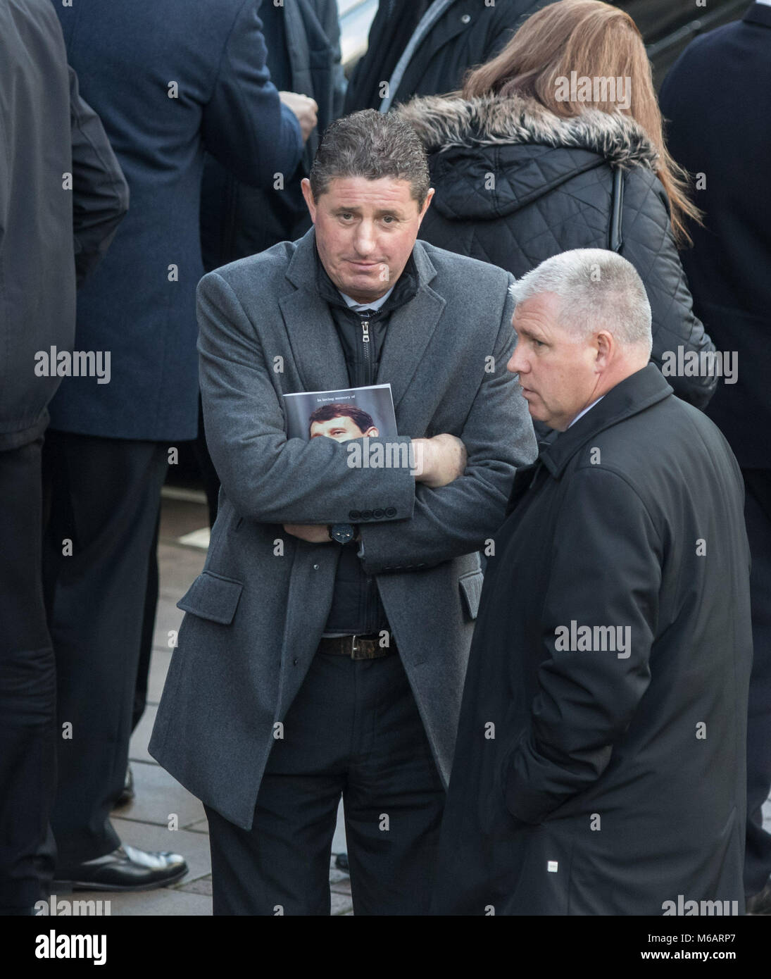 Former Watford players Wilf Rostron & Nigel Gibbs after the Funeral of
