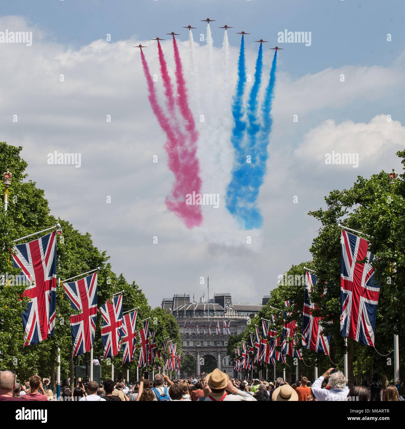 Red Arrows flypast during the Trooping the Colour Her Royal Highness