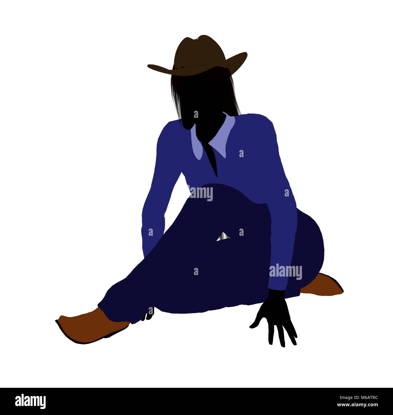 Cowgirl Dressed In Blue Silhouette With A Cowboy Hat On A White Background Stock Photo Alamy