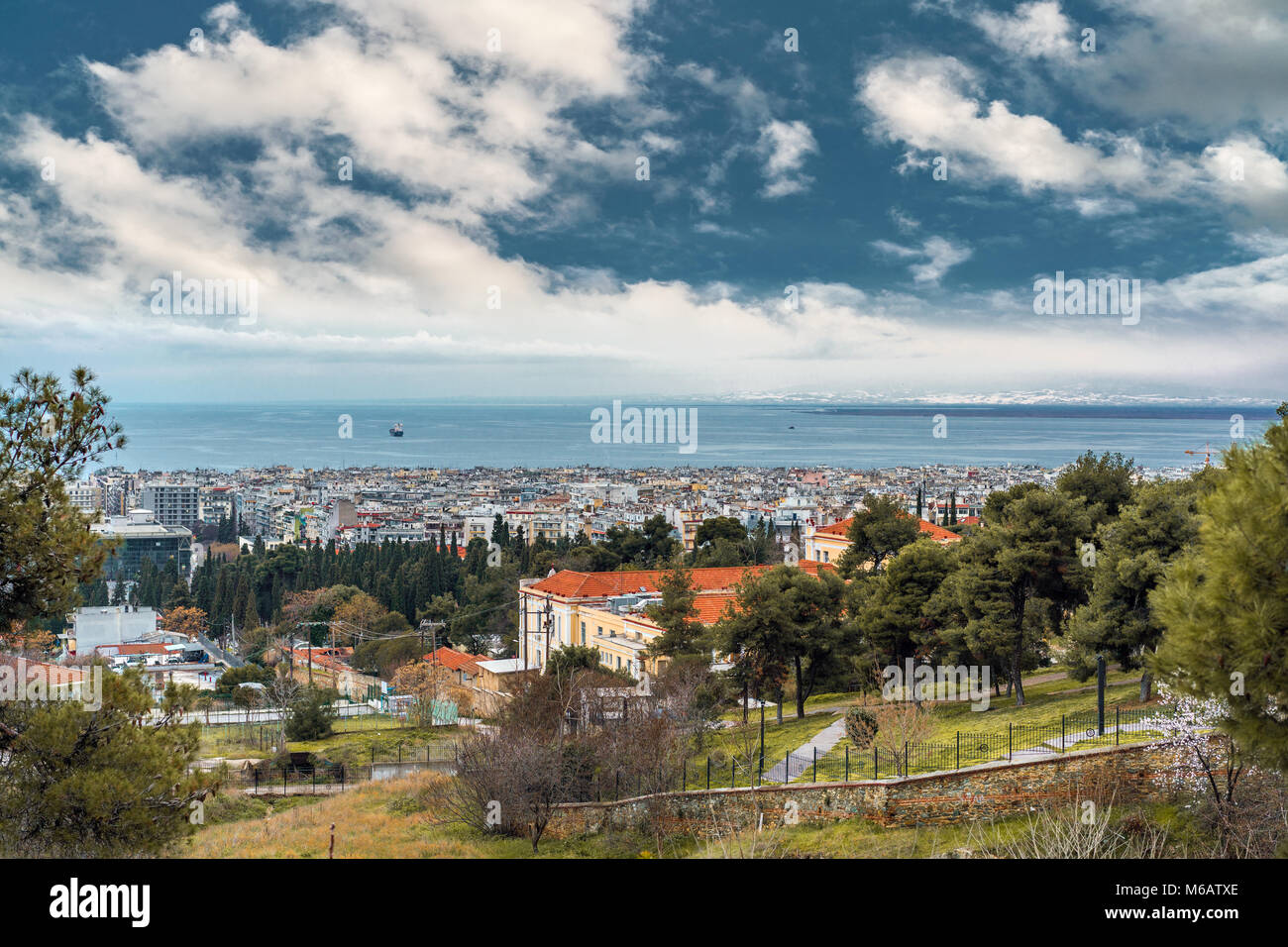 Panoramic Aerial View of Thessaloniki City, Greece Stock Photo