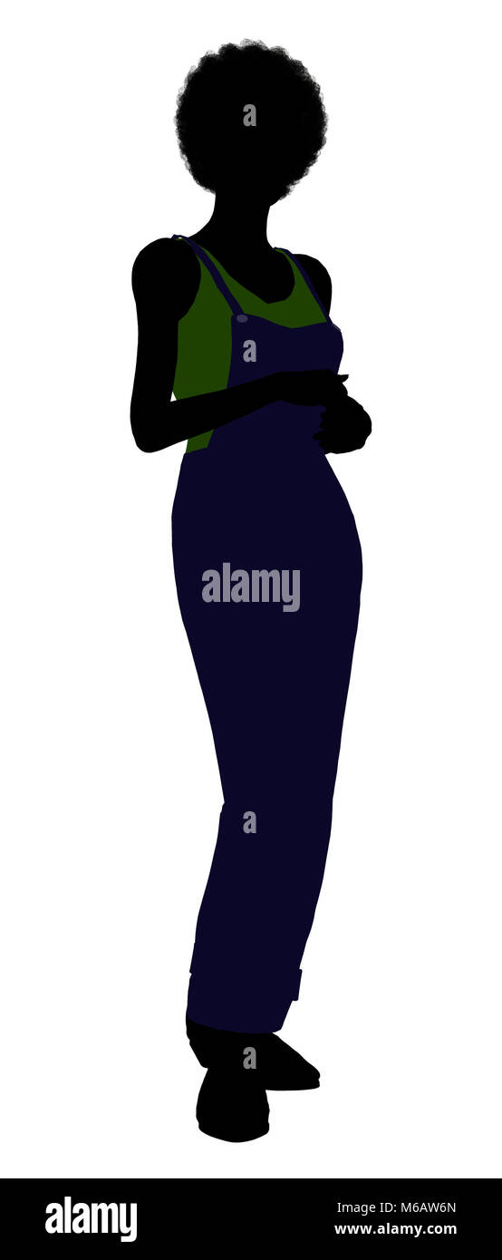Casual dressed in overalls african american female silhouette on a