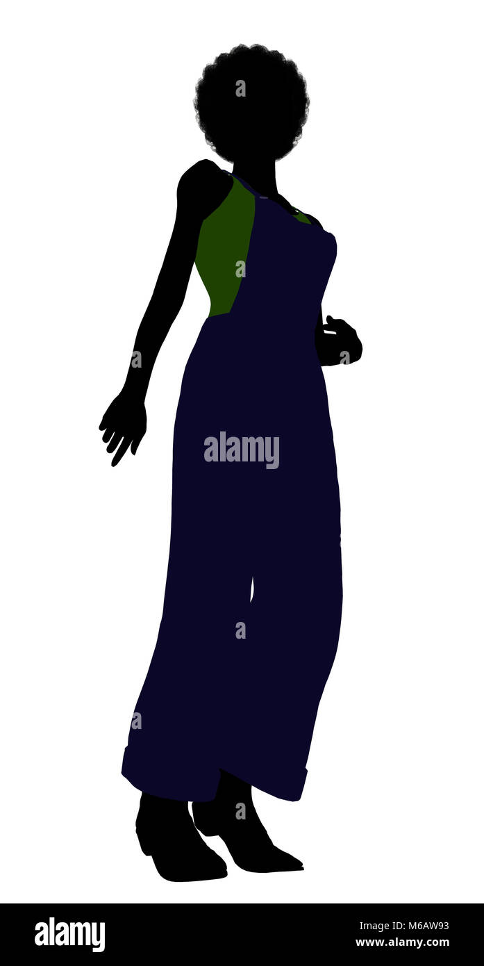 Casual dressed in overalls african american female silhouette on a