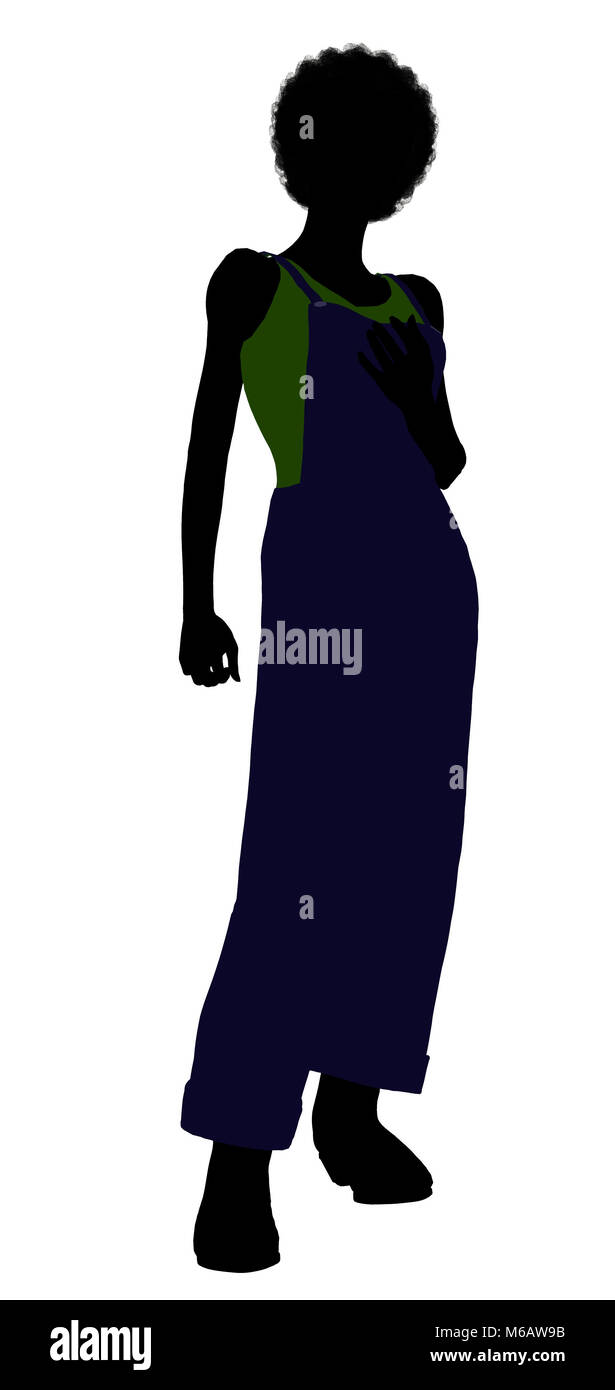 Casual dressed in overalls african american female silhouette on a