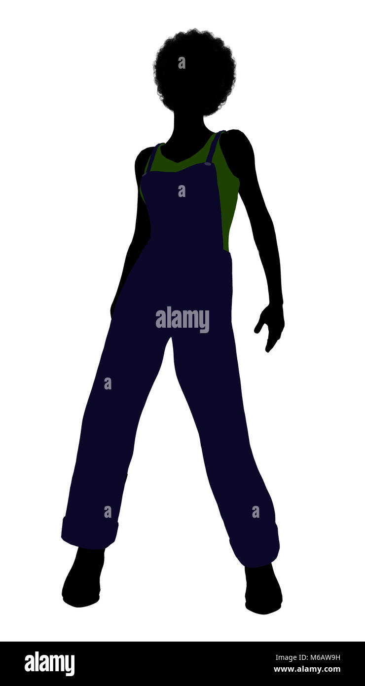 Casual dressed in overalls african american female silhouette on a