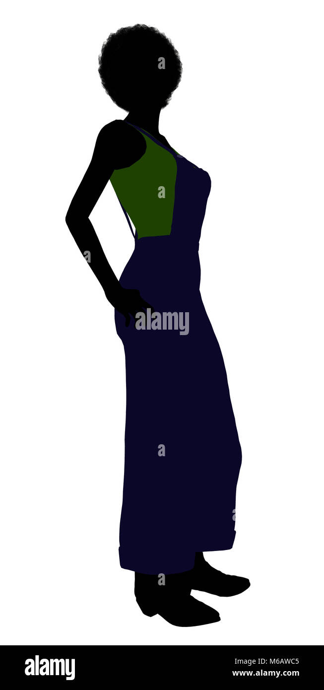 Casual dressed in overalls african american female silhouette on a