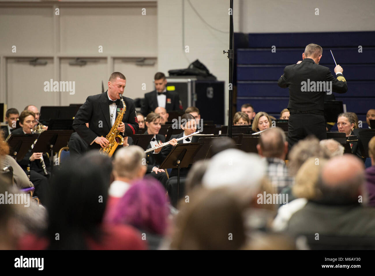 PRICE, Utah (Feb. 27, 2018) Musician 1st Class Jonathan Yanik performs with the U.S. Navy Band during a concert at Utah State University Eastern in Price, Utah. The Navy Band performed in 12 states during its 21-city, 5,000-mile tour, connecting communities across the nation to their Navy. (U.S. Navy Stock Photo
