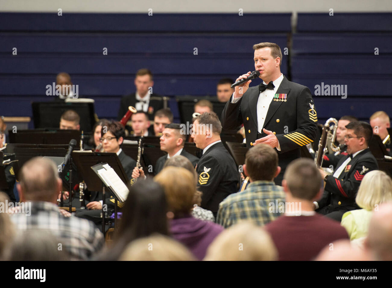 PRICE, Utah (Feb. 27, 2018) Senior Chief Musician Courtney Williams performs with the U.S. Navy Band during a concert at Utah State University Eastern in Price, Utah. The Navy Band performed in 12 states during its 21-city, 5,000-mile tour, connecting communities across the nation to their Navy. (U.S. Navy Stock Photo