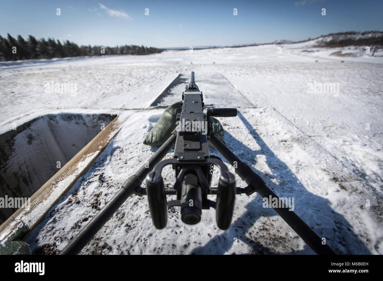 An M2 machine gun sits on the firing line at Operation Cold Steel II at Fort McCoy, Wis., Feb. 25, 2018. Operation Cold Steel is the U.S. Army Reserve’s crew-served weapons qualification and validation exercise to ensure America’s Army Reserve units and Soldiers are trained and ready to deploy on short-notice as part of Ready Force X and bring combat-ready and lethal firepower in support of the Army and our joint partners anywhere in the world. (U.S. Army Reserve Stock Photo