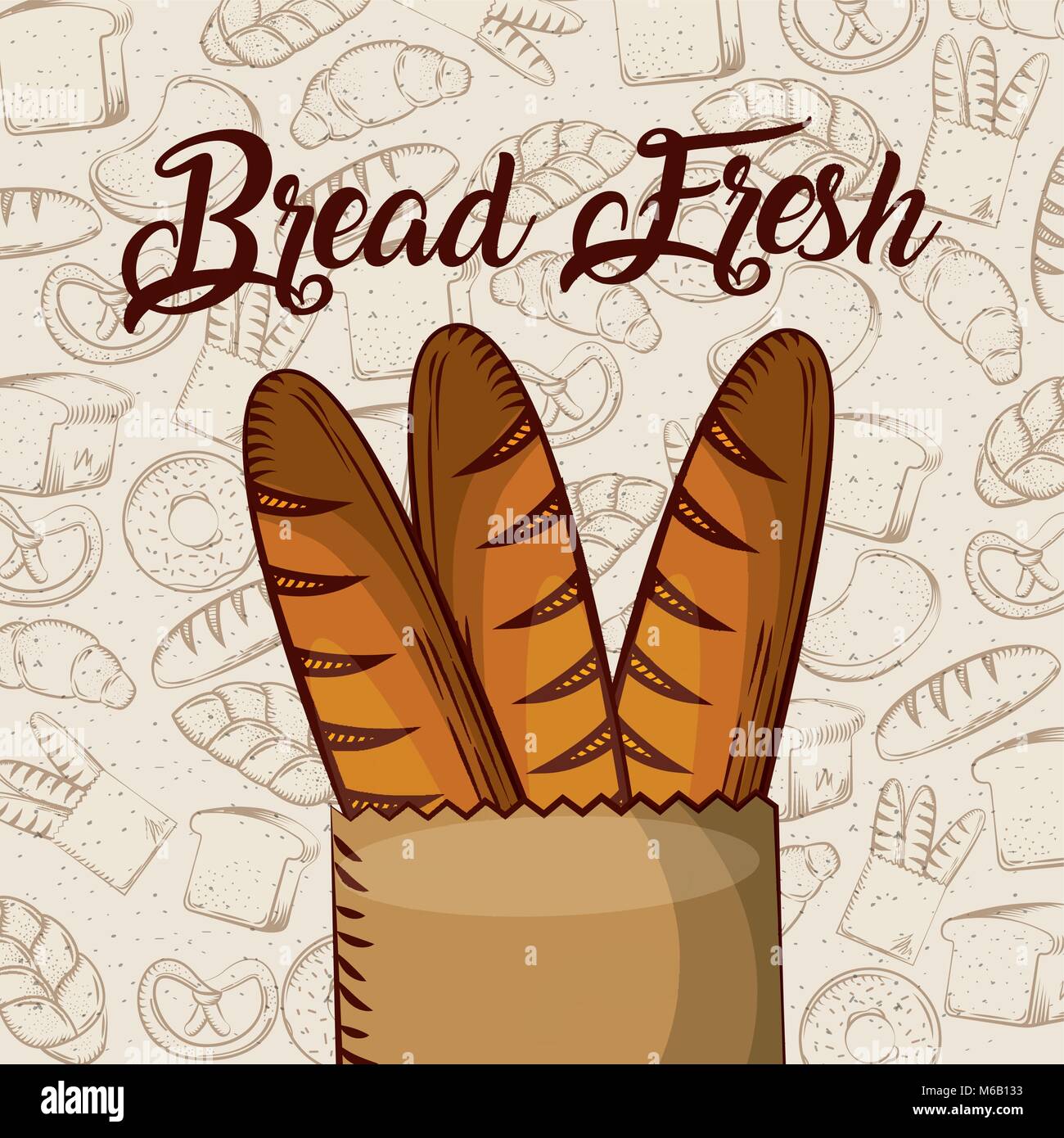 bread fresh baguette in paper bag bakery background Stock Vector Image ...