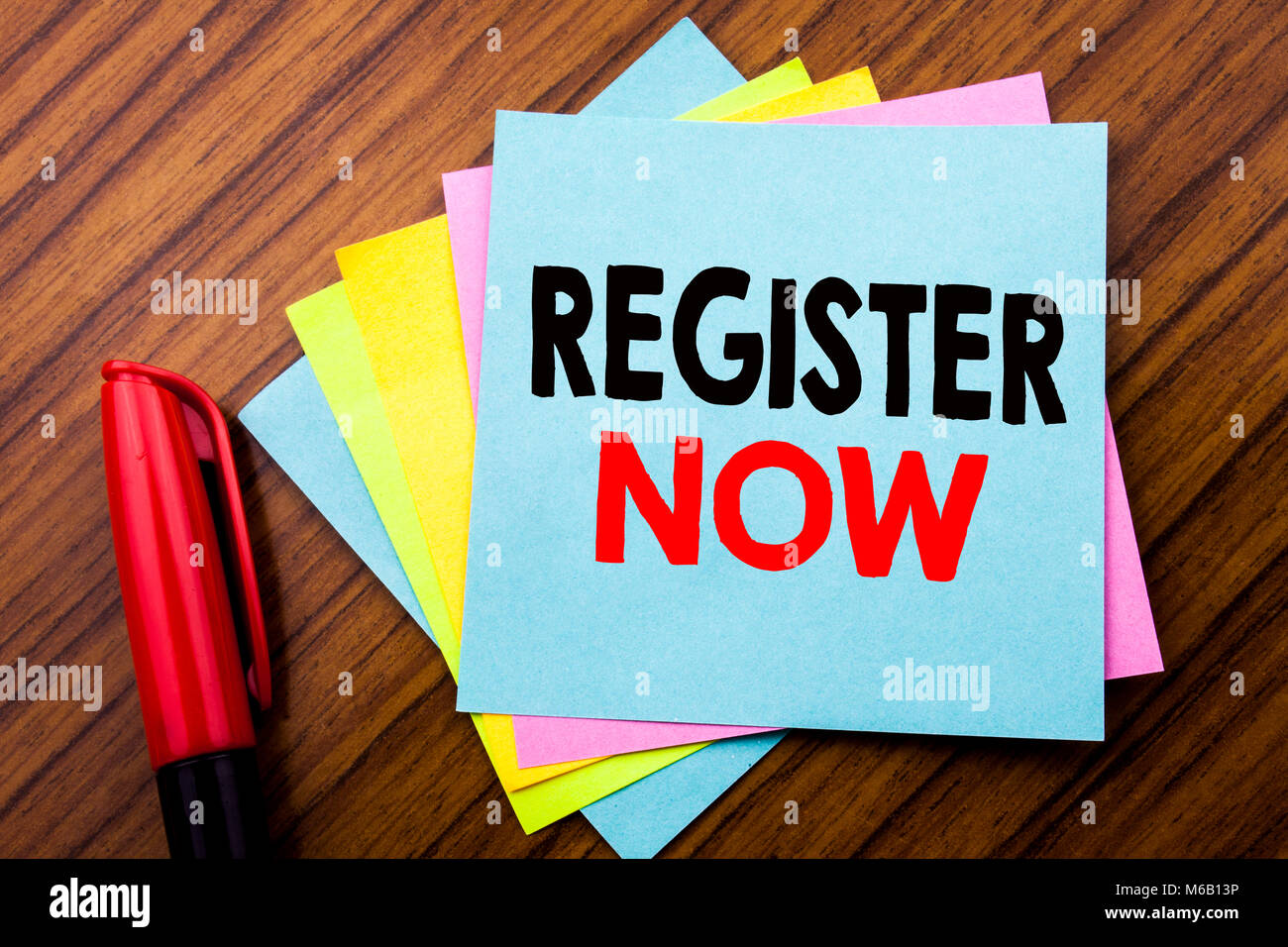Handwriting Announcement text Register Now. Concept for Registration ...