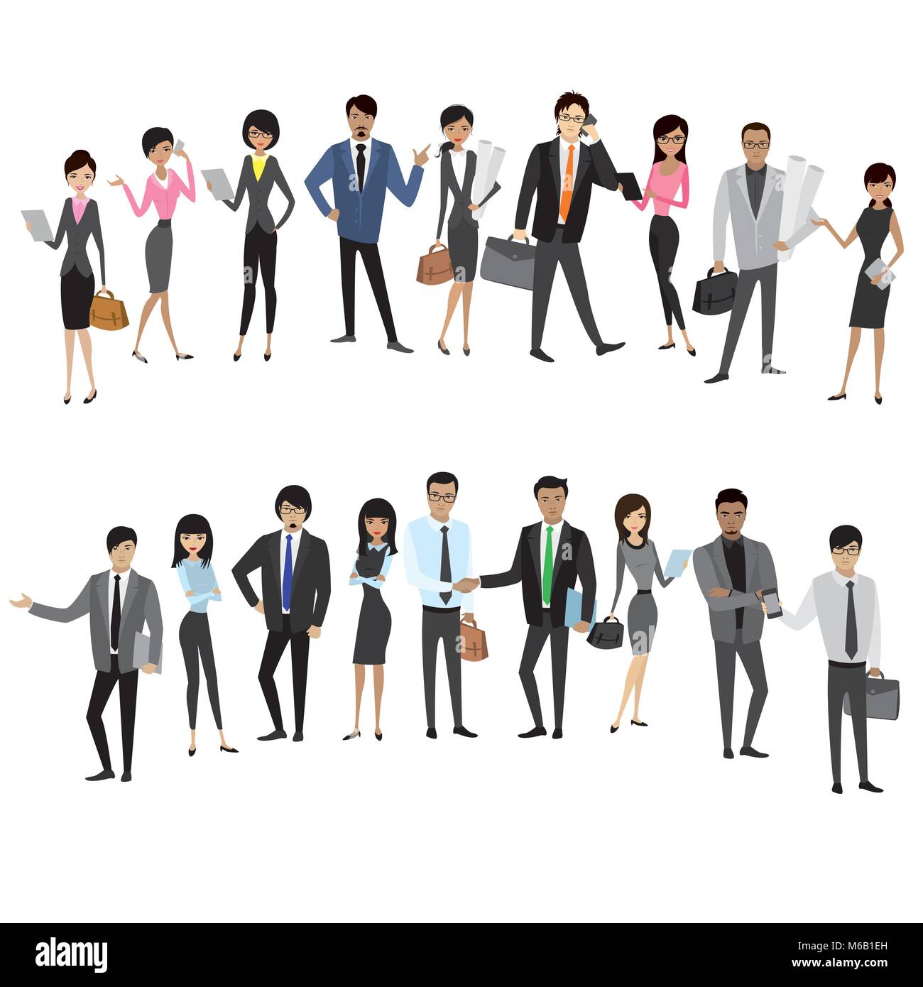Set Asian businessmen and business women isolated on white background ...