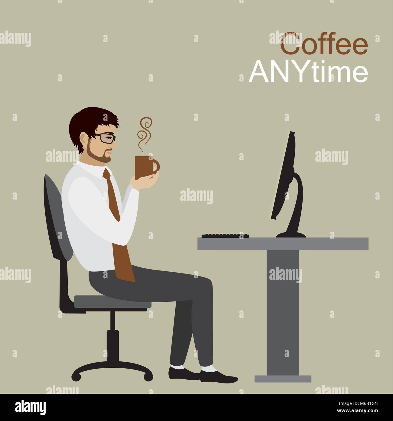 businessman or office worker holding a cup of coffee, coffee break ,cartoon stock vector illustration Stock Vector