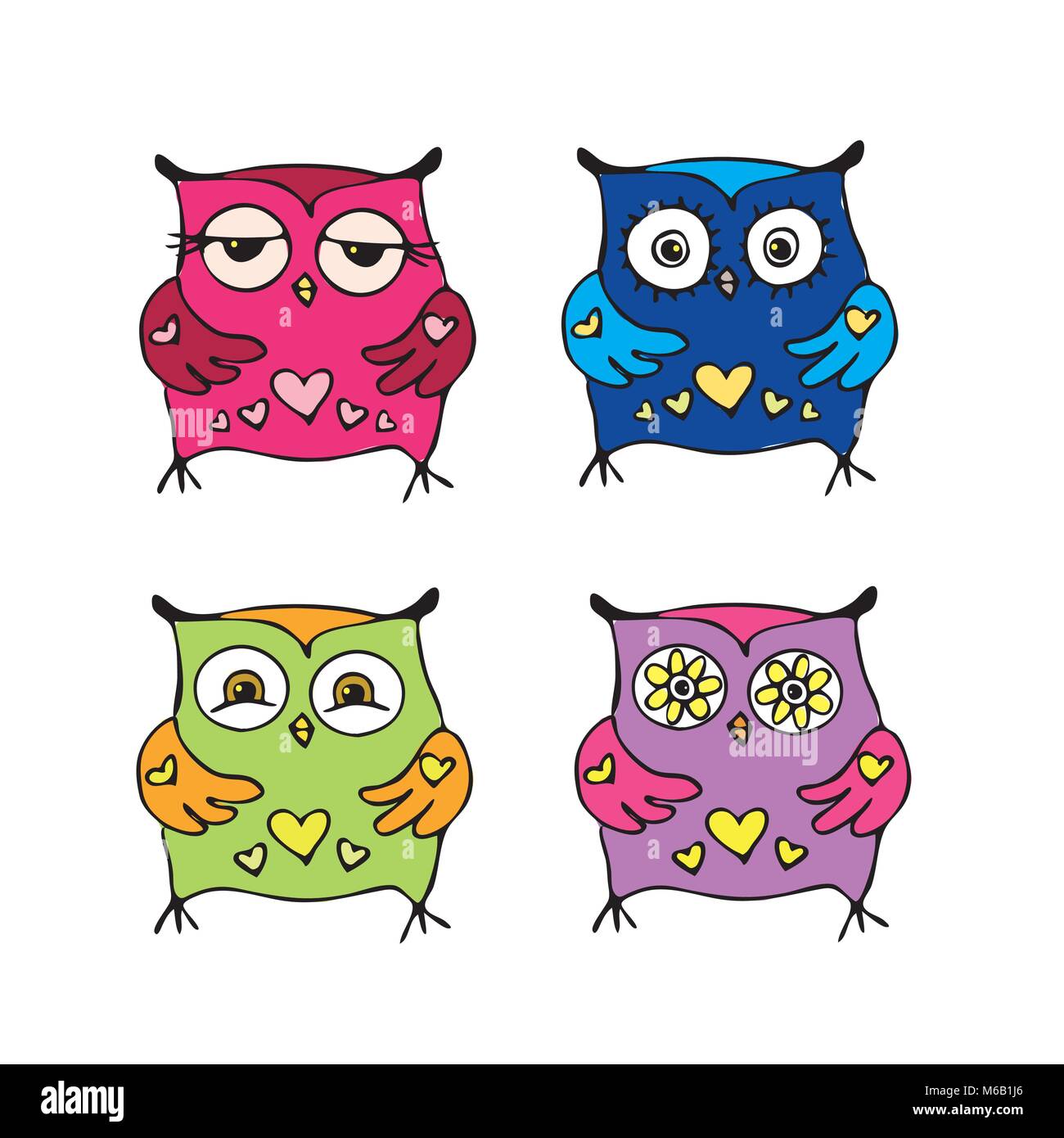 Set of cute owls,isolated on white background,hand drawn , stock vector ...