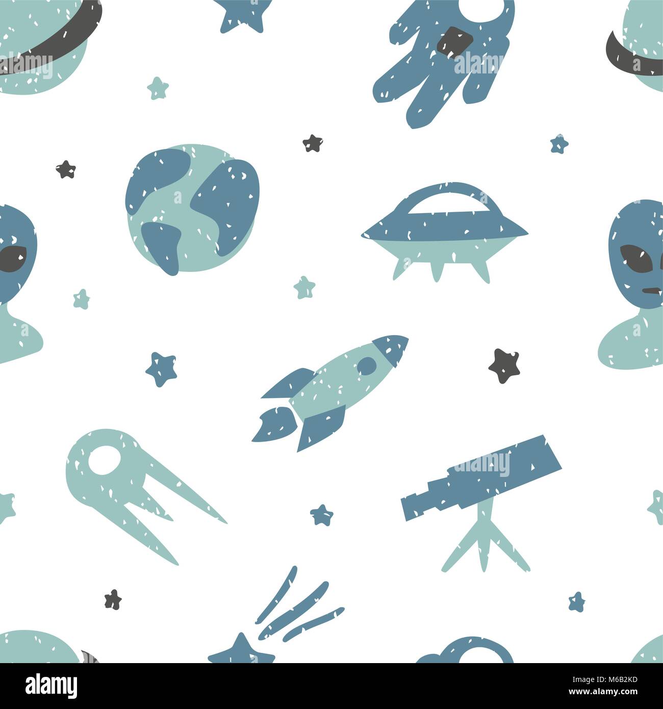 Childish seamless pattern with cute space elements. Creative texture for fabric Stock Vector