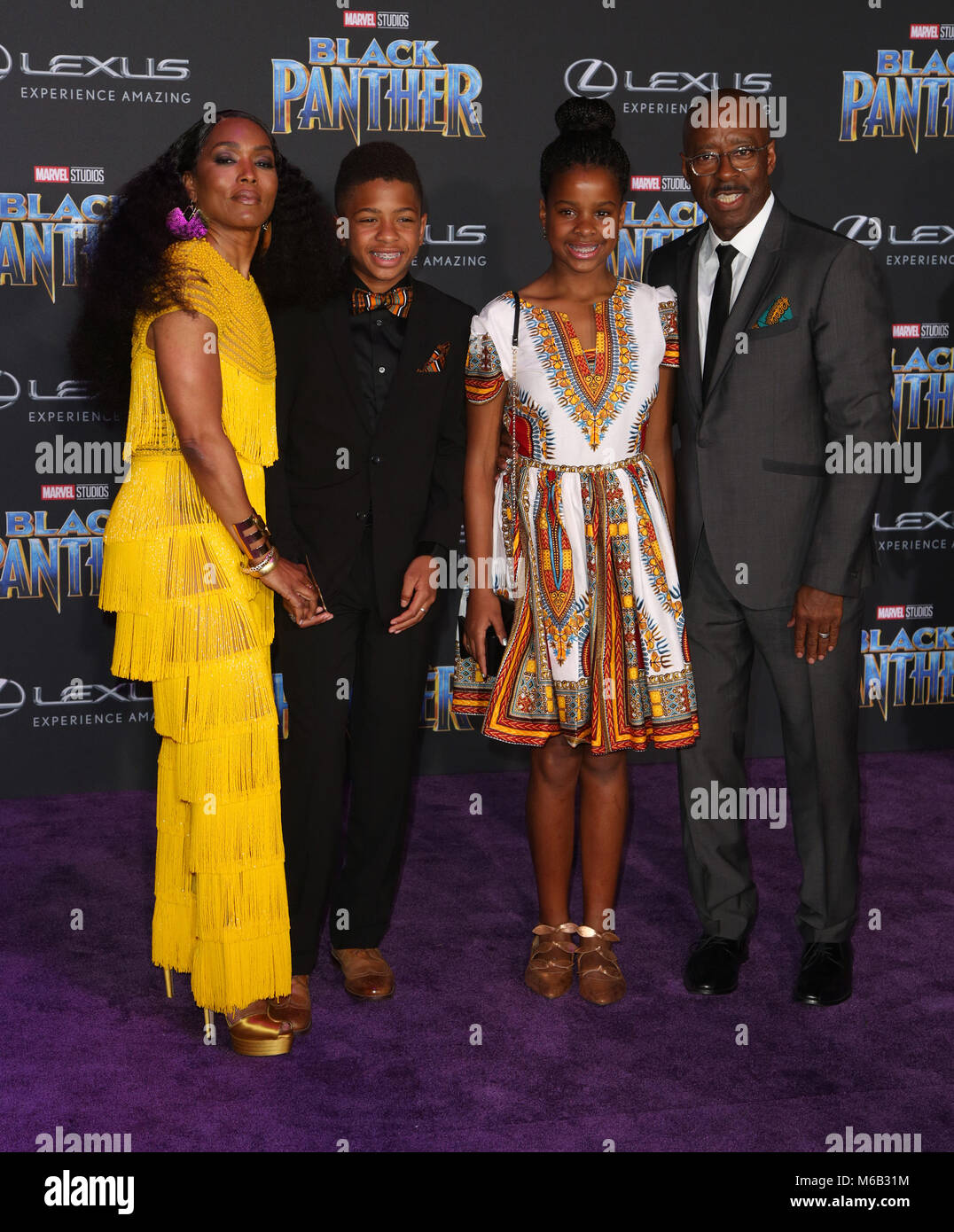 Celebrities attend  World Premiere of Marvel Studios Black Panther at Dolby Theatre.  Featuring: Angela Bassett, Slater Vance, Bronwyn Vance, Courtney B. Vance Where: Los Angeles, California, United States When: 30 Jan 2018 Credit: Brian To/WENN.com Stock Photo