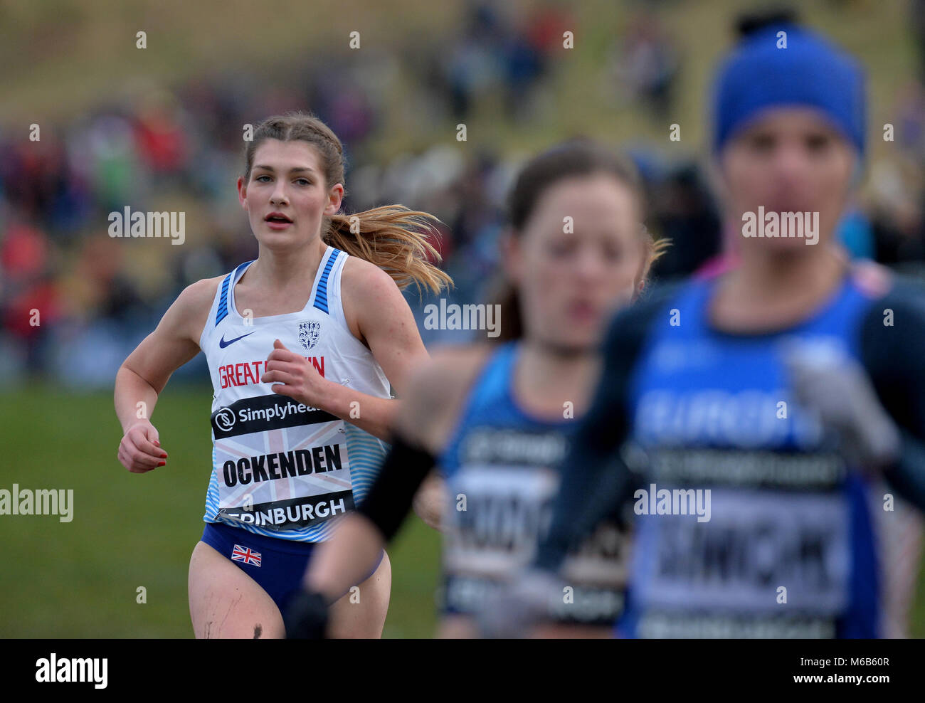 Competitors in action during the Simplyhealth Great Edinburgh XCountry Womans 6k race during the Great Edinburgh International XCountry 2018 in Holyrood Park, Edinburgh. PRESS ASSOCIATION Photo. Picture date: Saturday January 13, 2018. Photo credit should read: Mark Runnacles/PA Wire. Stock Photo