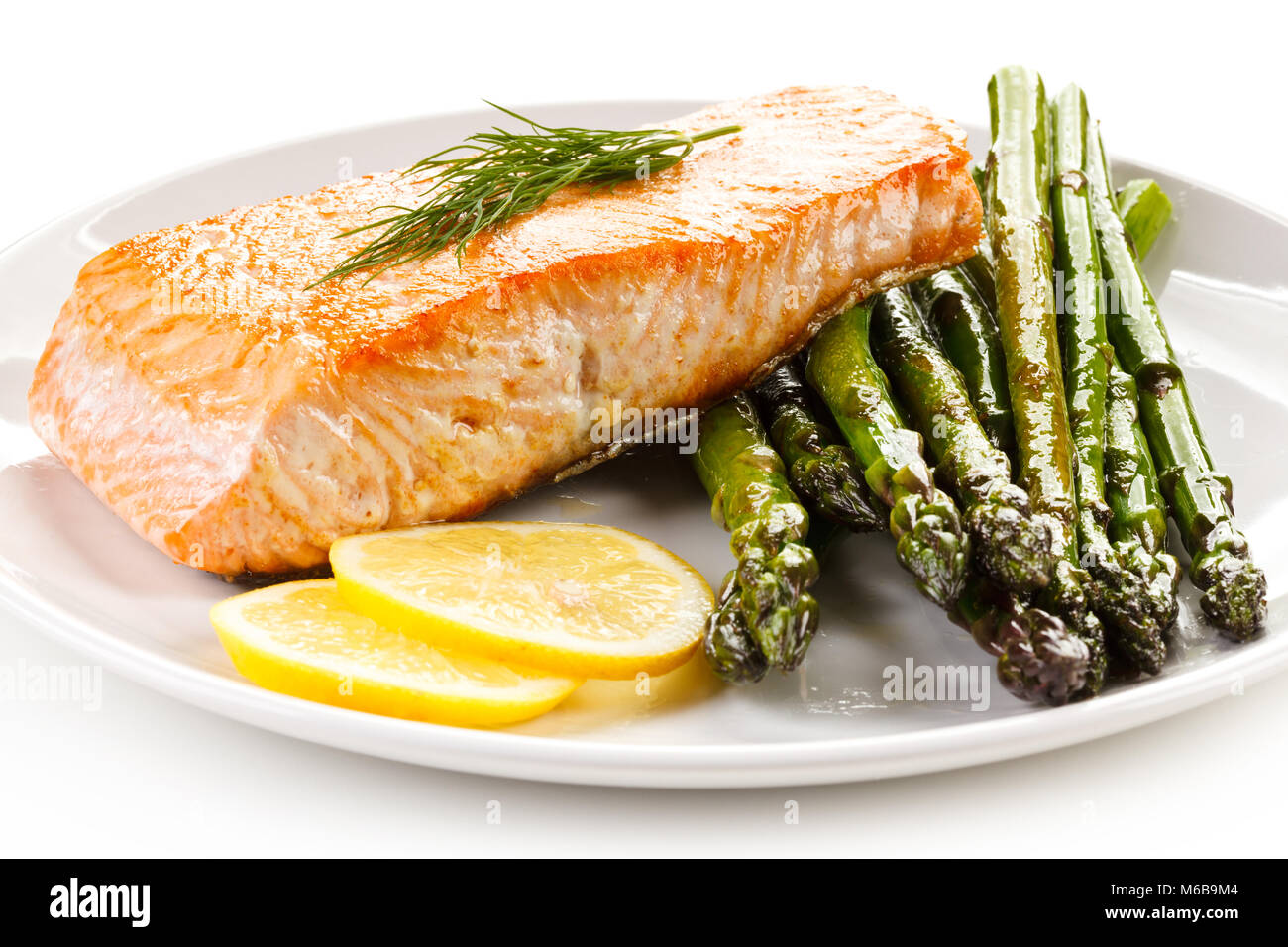 Grilled salmon and asparagus Stock Photo Alamy