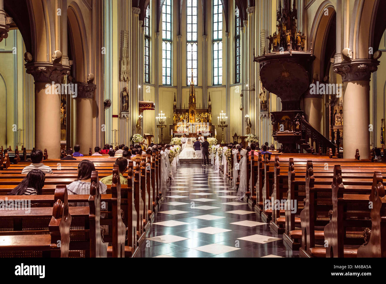 Interior St. Mary of the Assumption Cathedral, Jakarta, Java, In Stock Photo