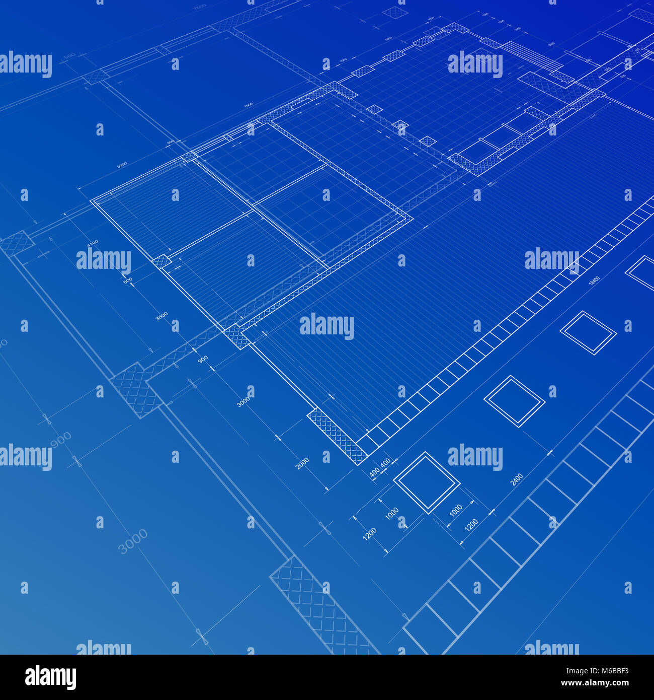 Blueprint concept 3d rendering construction Stock Photo