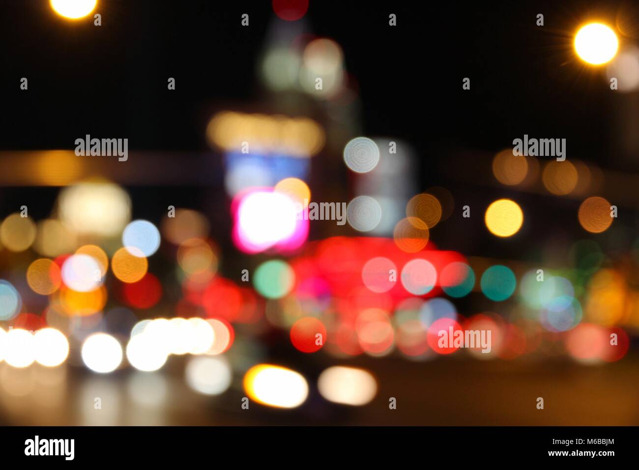 Las Vegas, Nevada, United States. Defocused city night lights - colorful evening view. Stock Photo