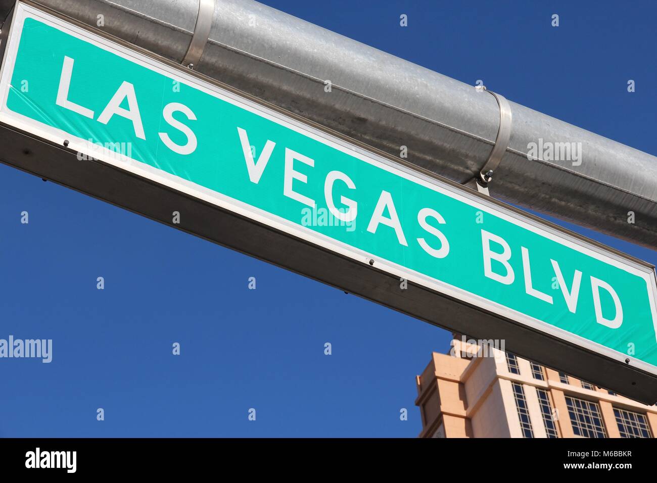 United States - Las Vegas, Nevada. Famous Las Vegas Boulevard sign (the Strip). Stock Photo