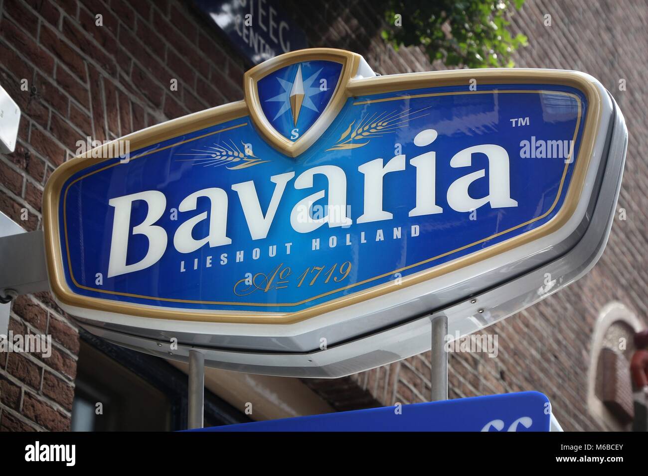 AMSTERDAM, NETHERLANDS - JULY 8, 2017: Bavaria beer sign in Amsterdam, Netherlands. Bavaria is the second largest brewery in the Netherlands. Stock Photo