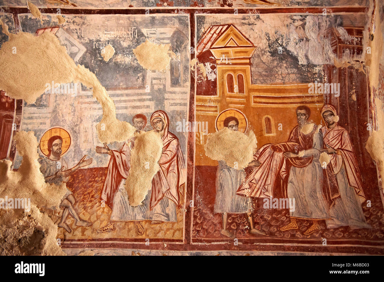 Byzantine fresco of the church of Saint Nicolas. Mystras , Sparta, the
