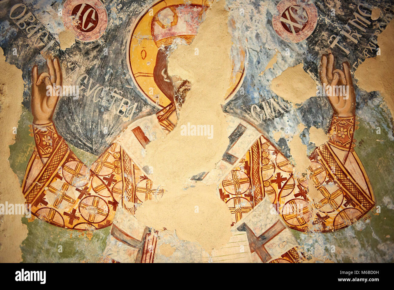 Byzantine fresco of the church of Saint Nicolas. Mystras , Sparta, the