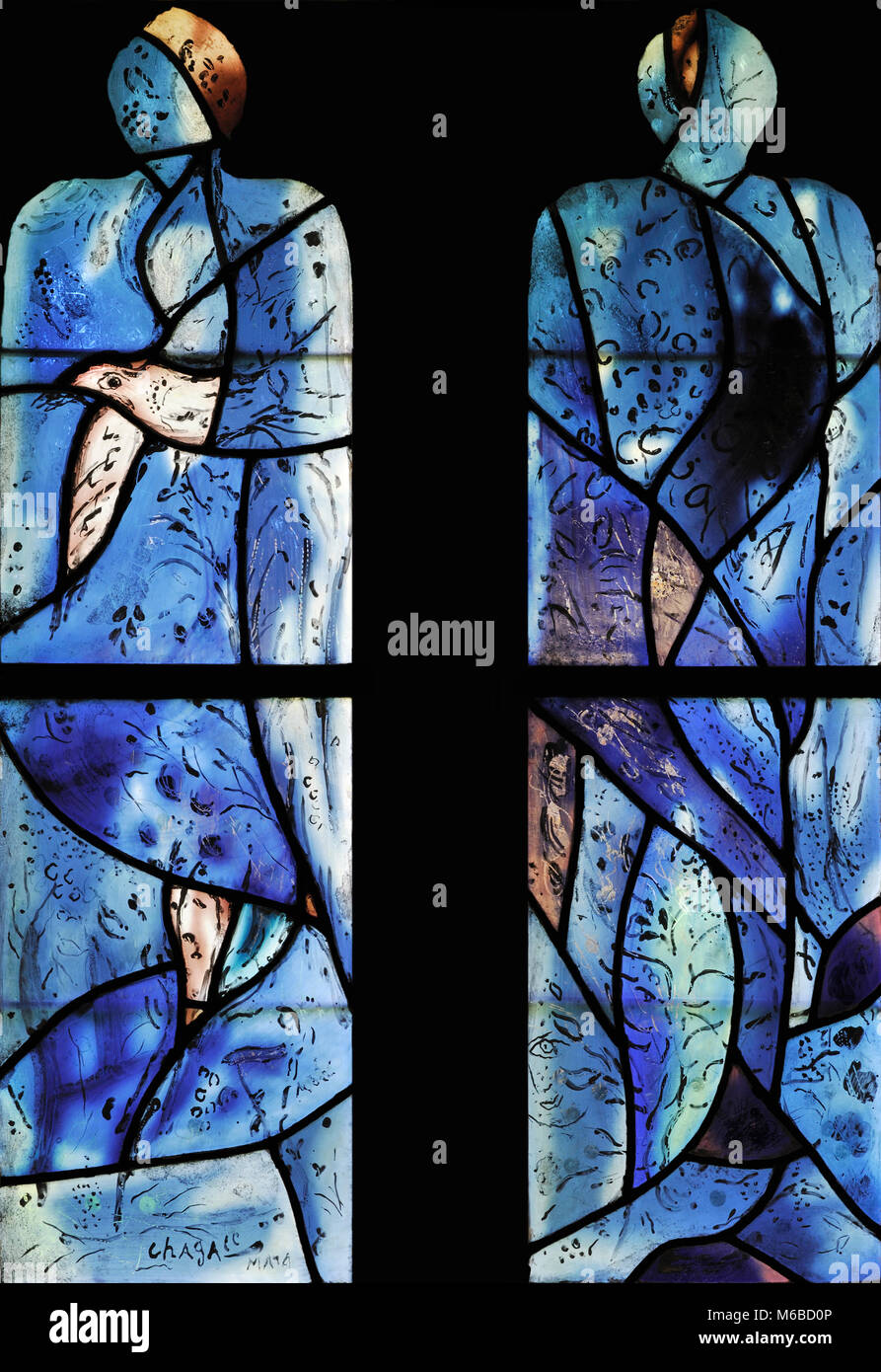 Creation (fourth of five windows depicting the creation of life) by Marc Chagall, Tudeley Church, Kent, England Stock Photo