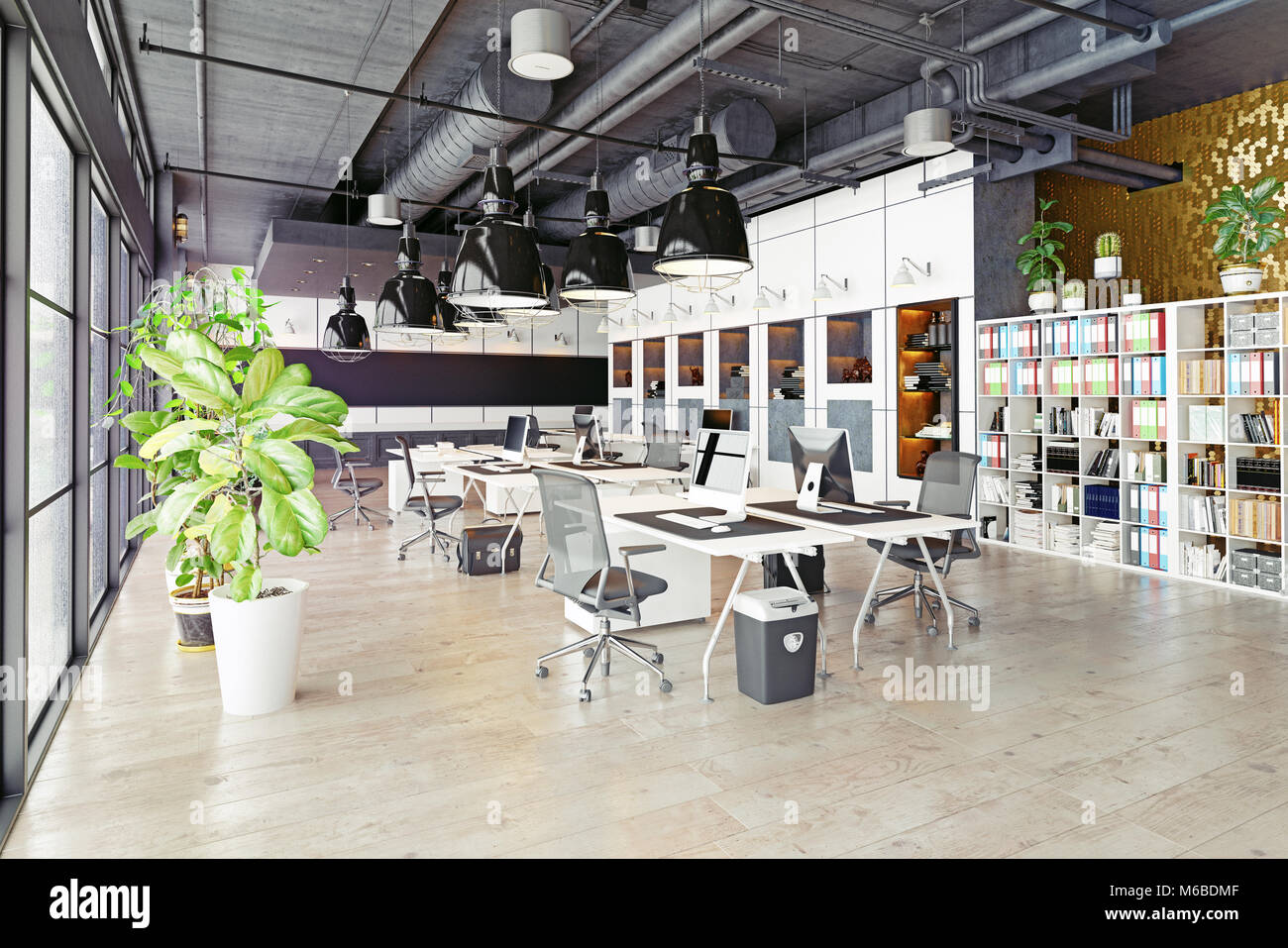 modern cozy loft office interior. 3d rendering Stock Photo - Alamy