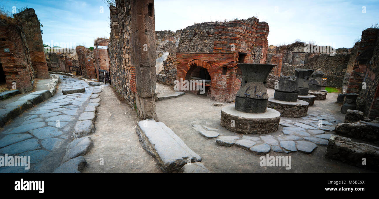 Antique bakery in Pompeii streets Stock Photo