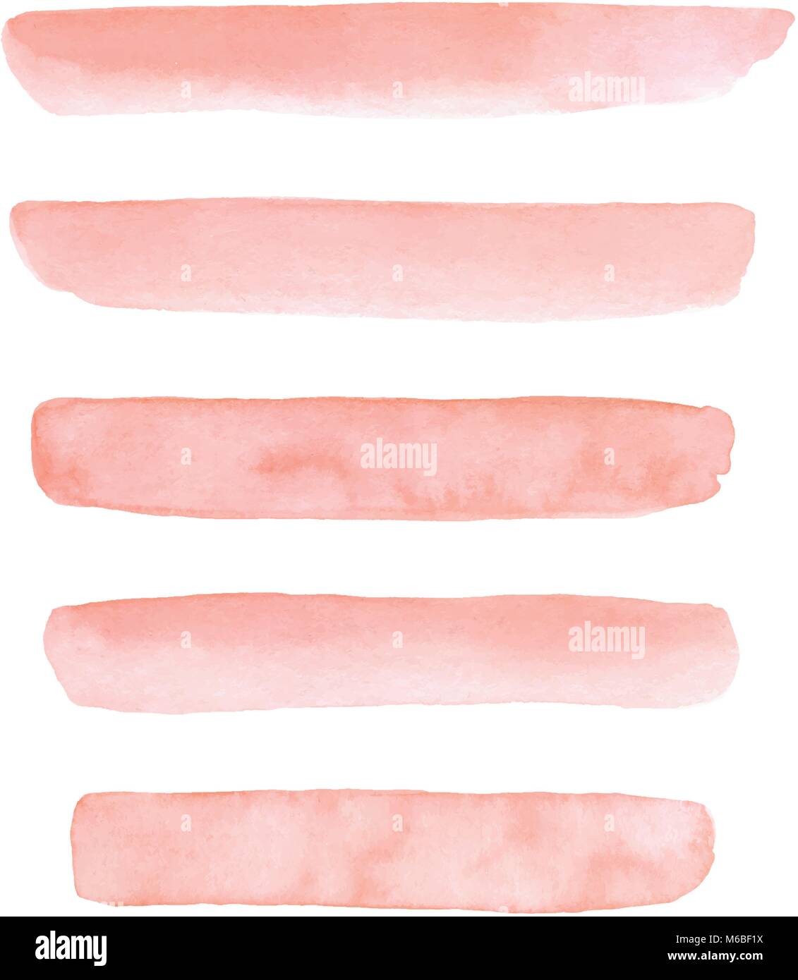 Set of hand painted peach pink vector watercolor paintbrush textures