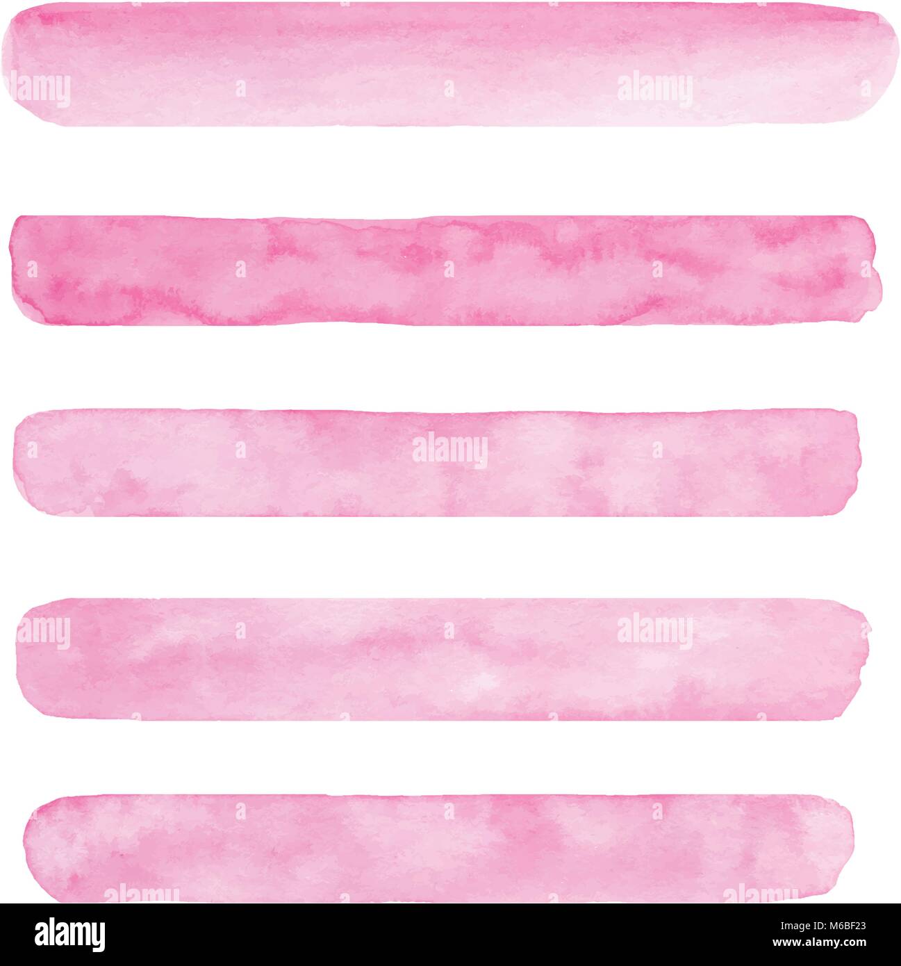 Set of hand painted pink vector watercolor brush stroke textures for your design. Isolated on the white background. Stock Vector