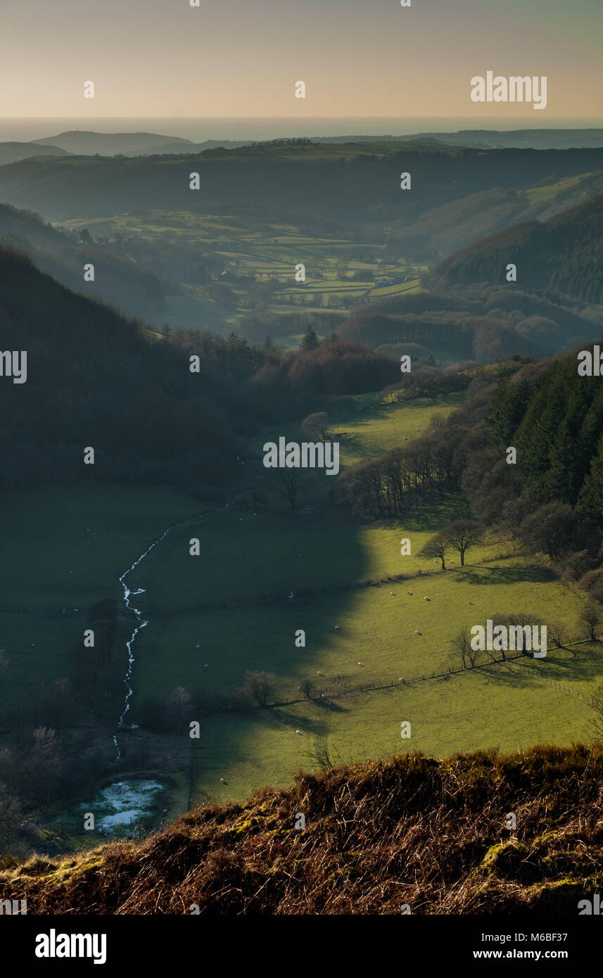 The Melindwr Valley seen from the Bwlch Nant yr Arian Forest Visitor Centre viewpoint, near Aberystwyth, Ceredigion, Wales Stock Photo