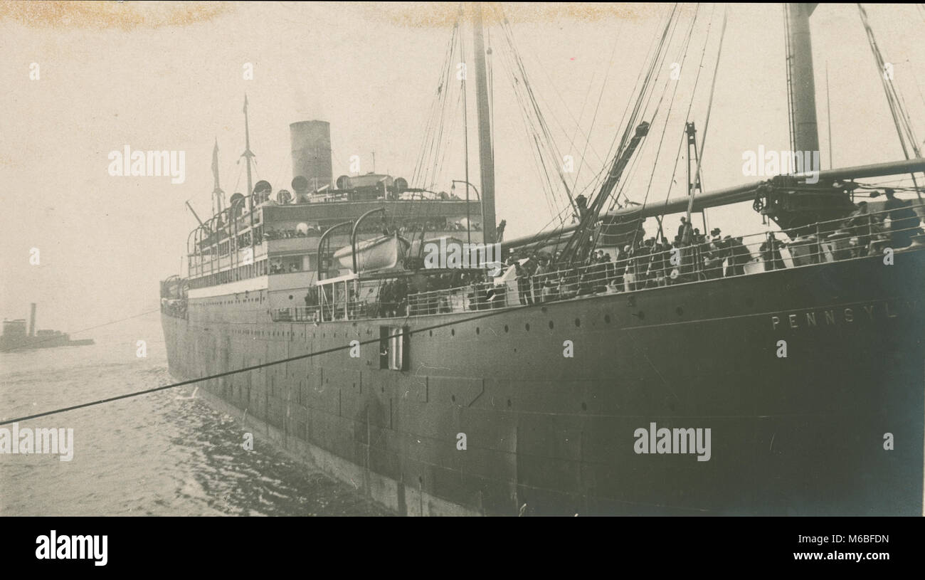 Antique c1900 photograph, SS Pennsylvania (1896). SS Pennsylvania was a cargo liner built by Harland & Wolff, Belfast and launched in 1896 for the German Hamburg America Line for the transatlantic trade, particularly German emigration to the United States. Stock Photo