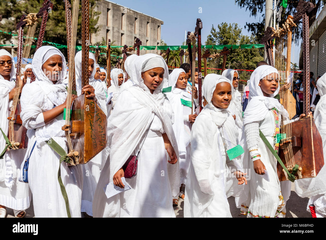 A Street Procession Of Ethiopian Orthodox Christians During The Annual Timkat (Epiphany) Celebrations, Addis Ababa, Ethiopia Stock Photo